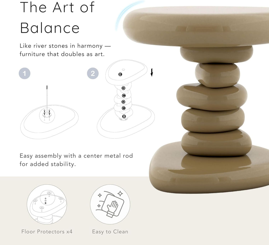 24/7 Shop at Home Kavren Modern 22-inch Oval Glossy Pedestal End Table, Stone Shape Living Room Furniture for Small Space, Dark Brown