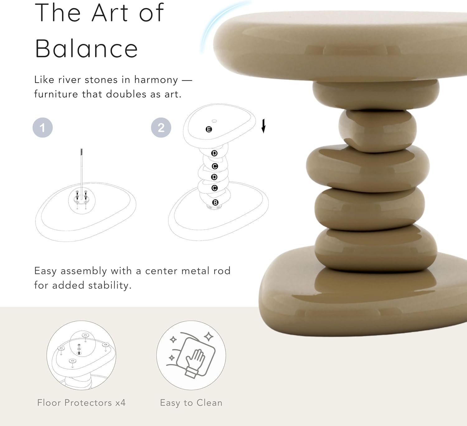 24/7 Shop at Home Kavren Modern 22-inch Oval Glossy Pedestal End Table, Stone Shape Living Room Furniture for Small Space, Dark Brown