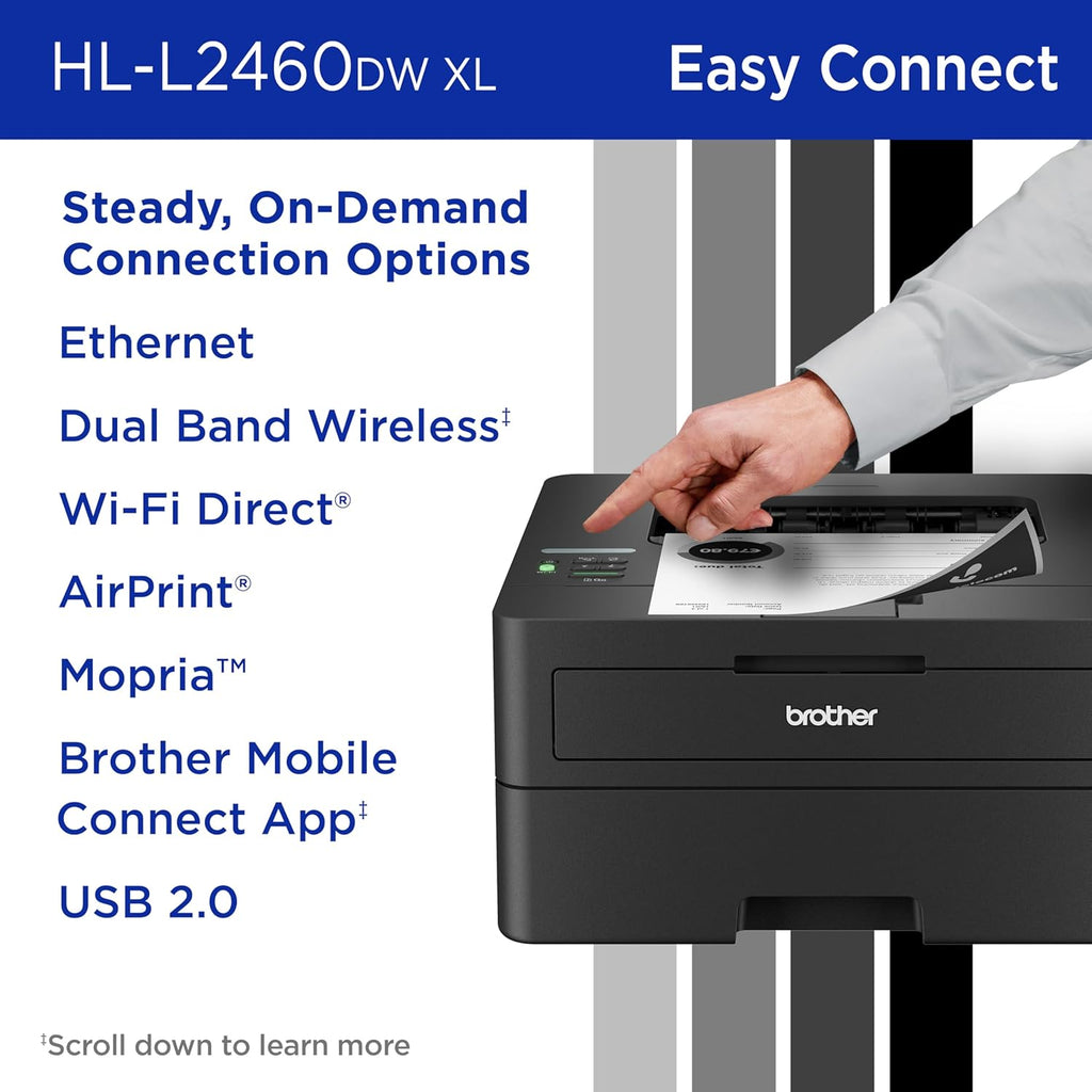 Brother HL-L2460DWW XL Wireless Compact Monochrome Printer with Duplex Copy & Scan, Fax, Black & White | Up to 4,200 Pages of Toner Included(1), Works with Alexa
