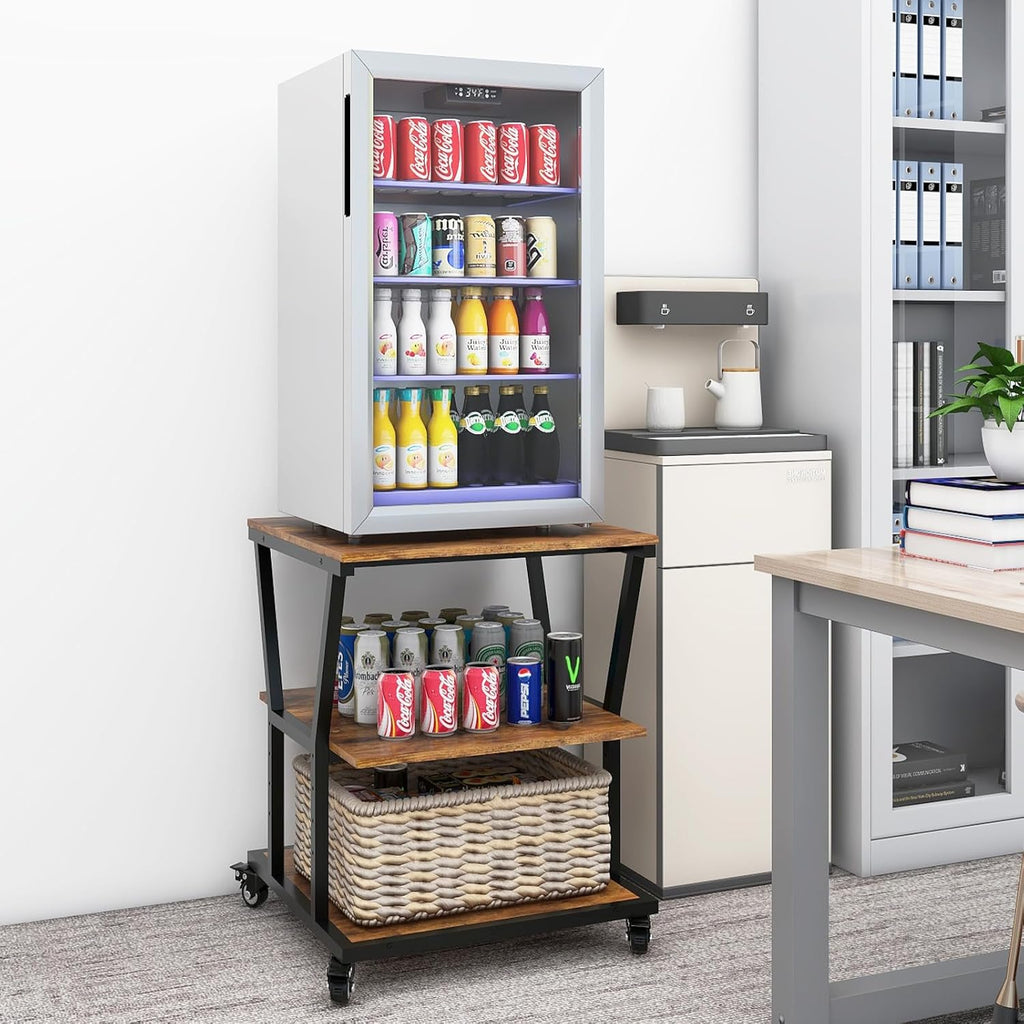 Natwind 3-Tier Large Printer Stand,23.6"x23.6"x29.5" Heavy-Duty Printer Table Cart with Paper Storage Shelf & Wheels,Ideal for Home Office Laser Printers, Copiers (Retro)