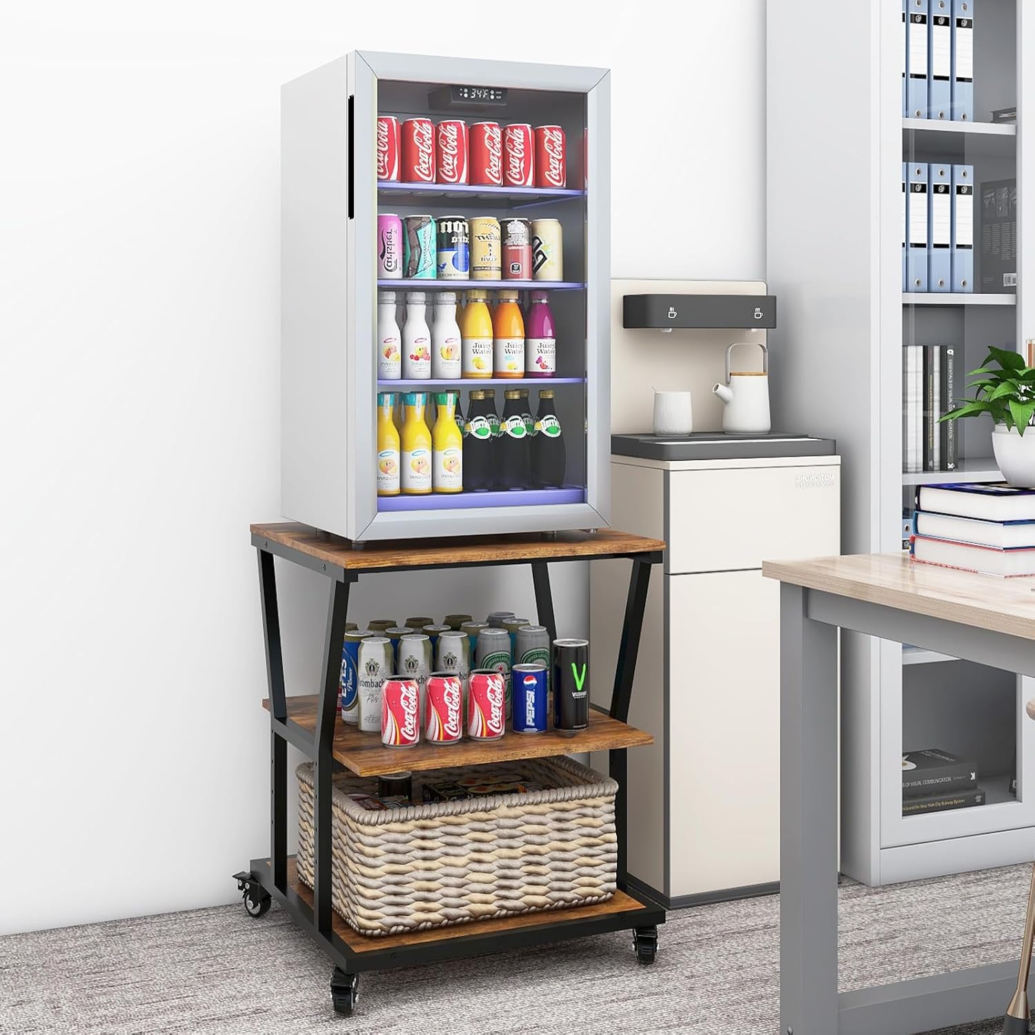 Natwind 3-Tier Large Printer Stand,23.6"x23.6"x29.5" Heavy-Duty Printer Table Cart with Paper Storage Shelf & Wheels,Ideal for Home Office Laser Printers, Copiers (Retro)