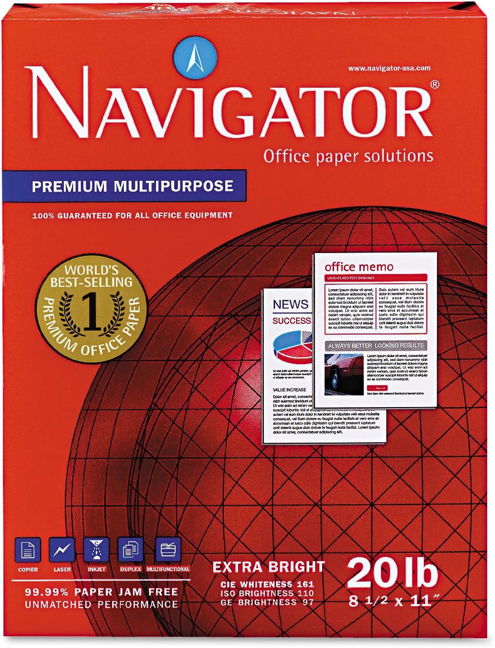 Navigator NMP1120 Premium Multipurpose Paper 97 Brightness 20lb 8-1/2x11 White 5000/Carton