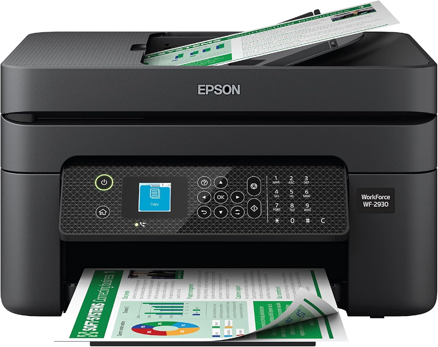 Epson Workforce WF-2930 Wireless All-in-One Printer with Scan, Copy, Fax, Auto Document Feeder, Automatic 2-Sided Printing and 1.4" Color Display,Black