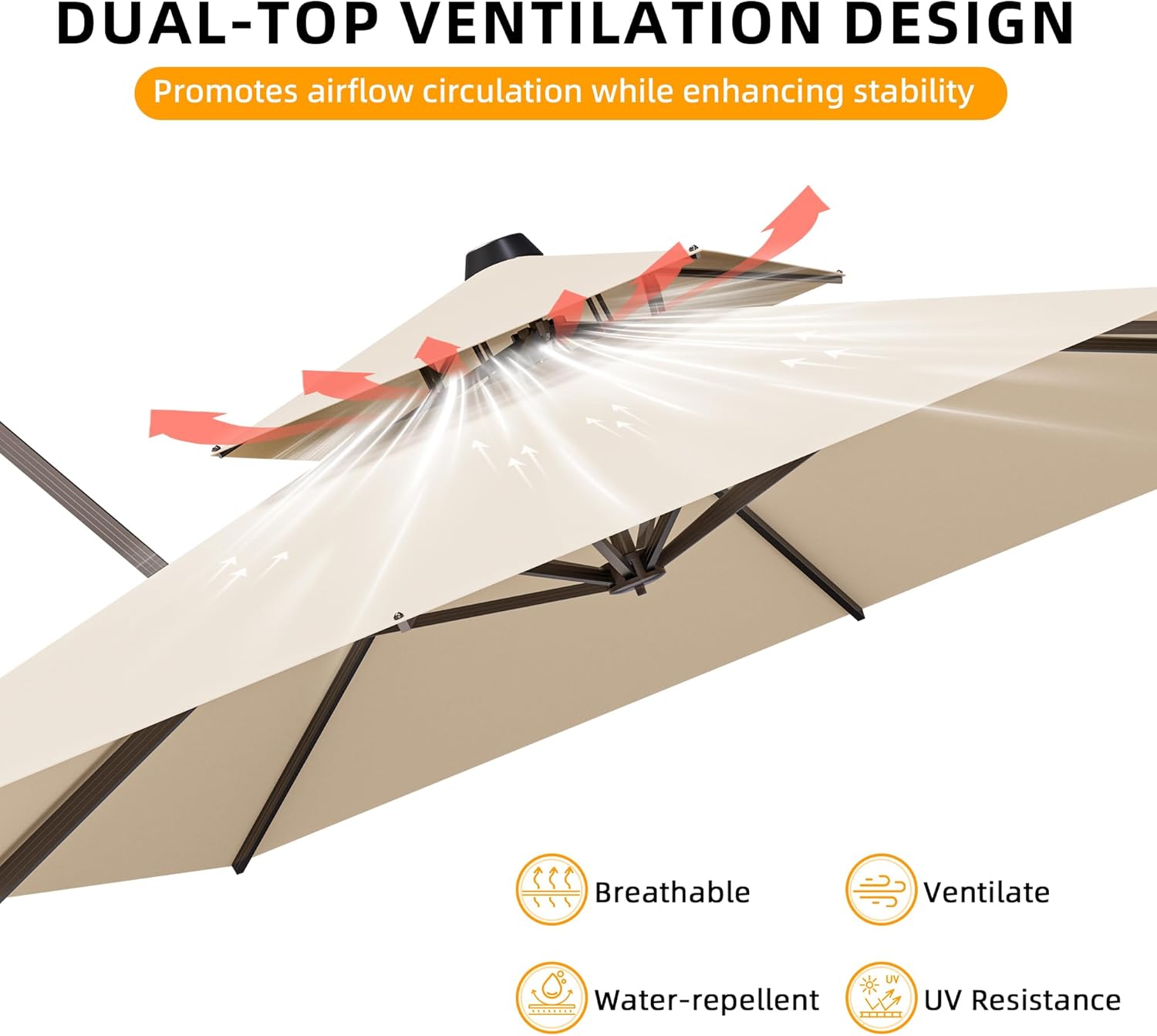 10x13FT Cantilever Outdoor Patio Umbrellas, Double Top Large Rectangle Umbrella, Heavy Duty 360° Rotation Offset Outdoor Sun Shade Umbrella for Garden Deck Pool Backyard Patio, Beige