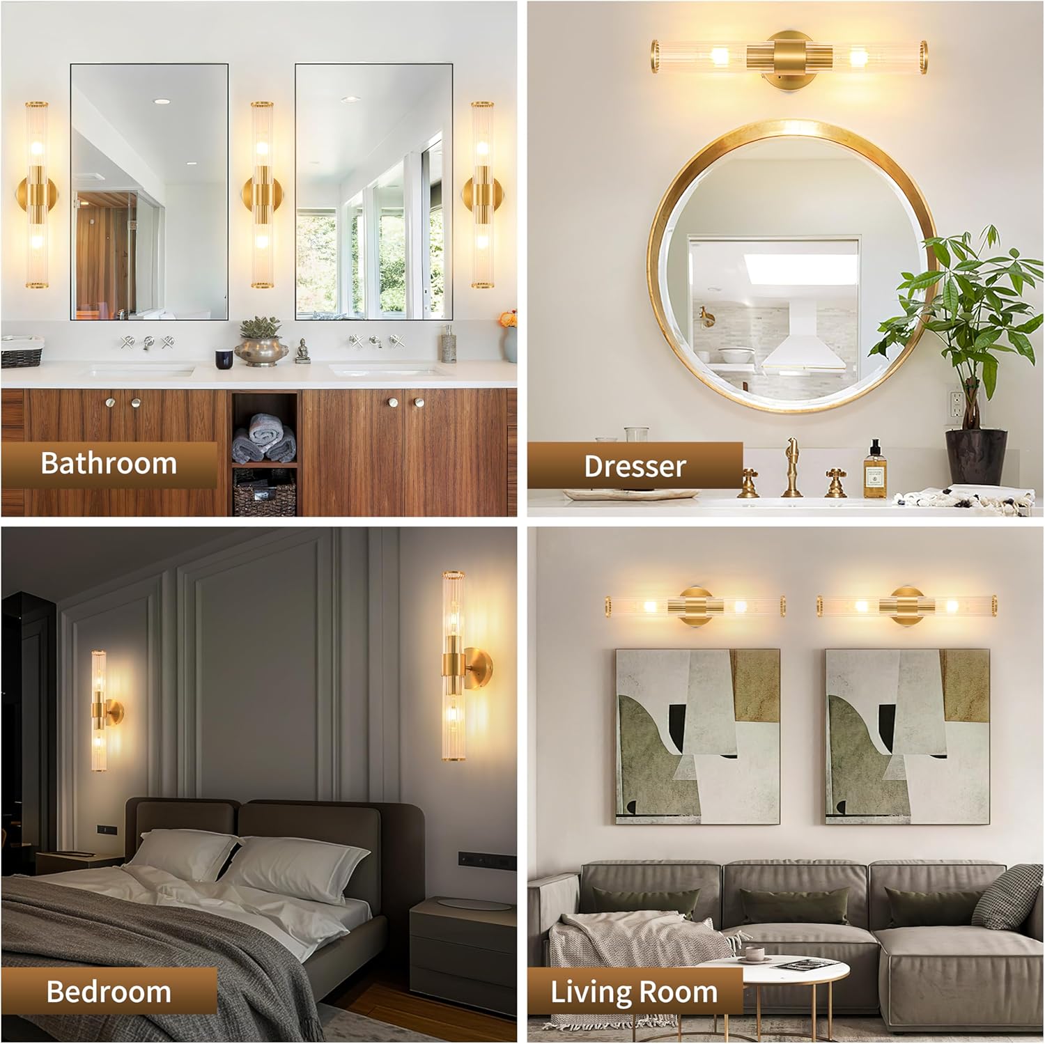 Morauroral Gold Battery Operated Wall Sconces Set of Two, Rechargeable Wall Sconce with Dimmable Remote Control, 20 Inch Wireless Sconce Wall Light for Bedroom, Living Room (Bulbs Included)
