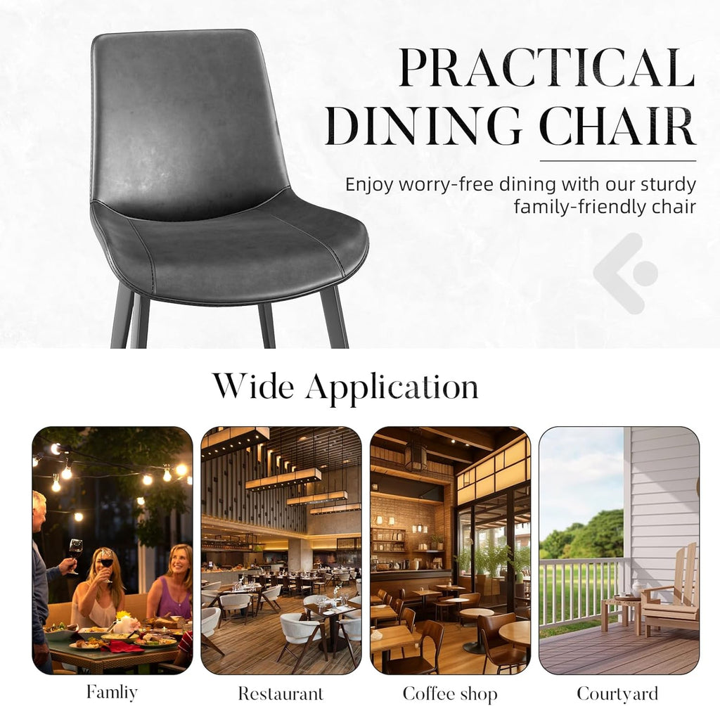 Dining Chairs Set of 2, Modern PU Leather Dining Room Chairs with Sturdy Metal Legs & Comfort Backrest for Living Room, Kitchen Nook, Coffee Shop, Bistro - Gray