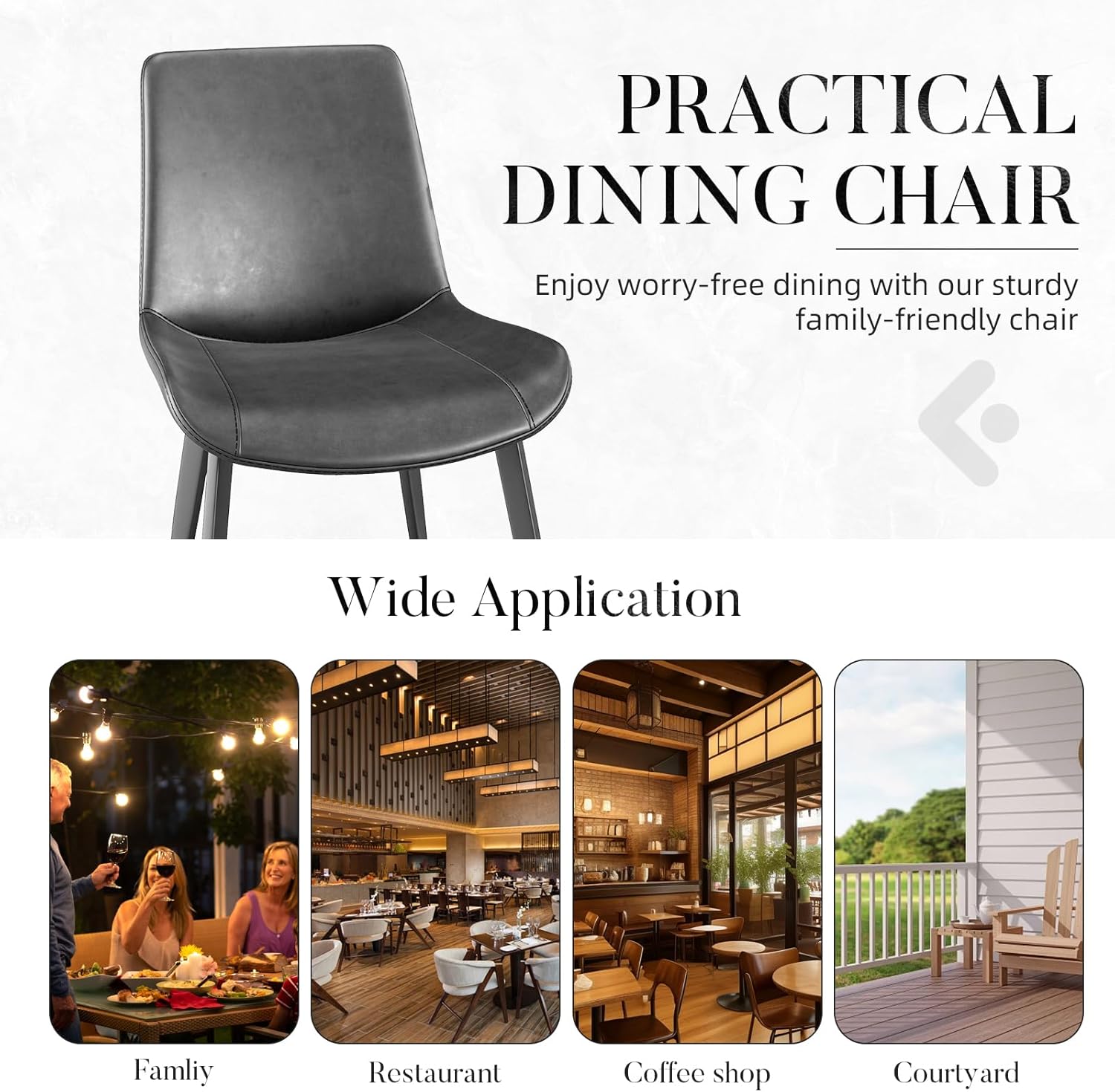 Dining Chairs Set of 2, Modern PU Leather Dining Room Chairs with Sturdy Metal Legs & Comfort Backrest for Living Room, Kitchen Nook, Coffee Shop, Bistro - Gray