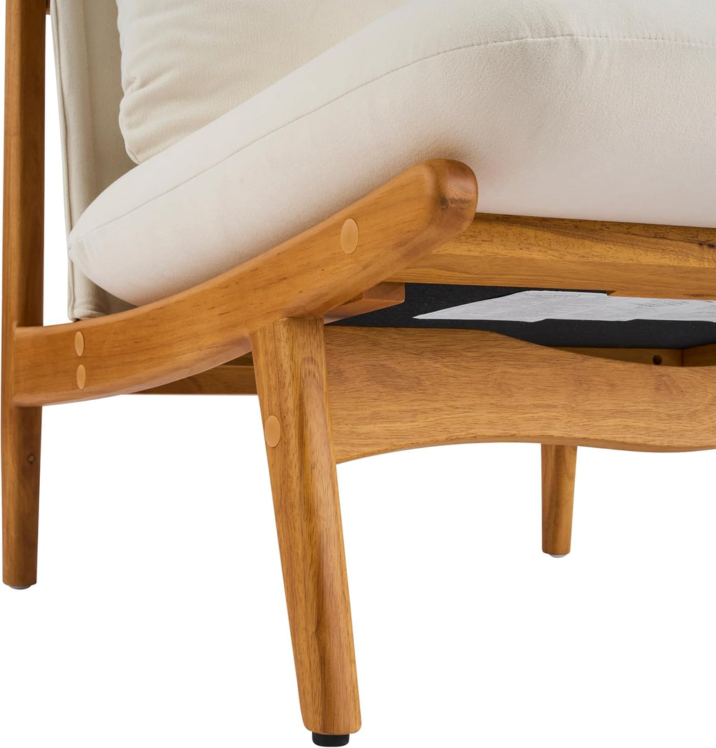 Christopher Knight Home Vista Low Profile Accent Chair Set of 2 with Removable Cushion, Solid Wood Armless Lounge Chair, Fabric Comfy Reading Chair for Bedroom, Beige+Natural