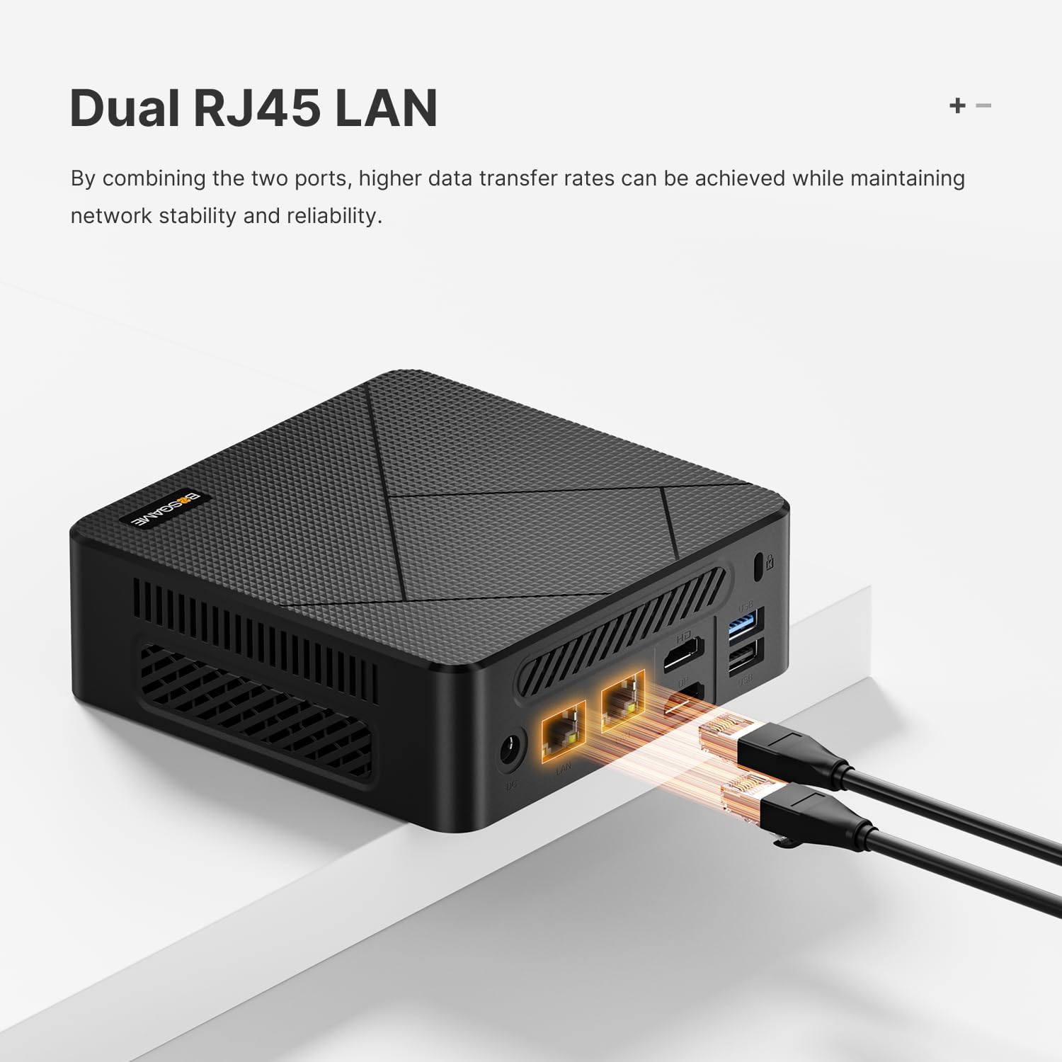 BOSGAME E4 Mini PC, Mini Computers with AMD Ryzen 5 3550H, 16GB DDR4 512GB PCIe SSD, Dual RJ45, 4K Triple Display, USB-C, USB 3.2, Wi-Fi 5/BT 5.0, Desktop Computer for Office, Home & Streaming