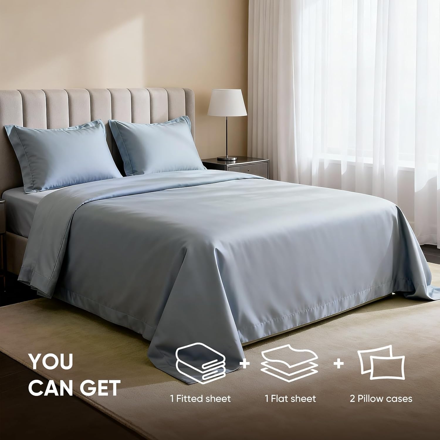 TWK 1200 Thread Count 100% Egyptian Cotton Sheets Bed Set,Thickness,Long-Lasting Durability,Resists Pilling,Deep Pocket Up to 18",with a Laundry Bag (French Blue, King)