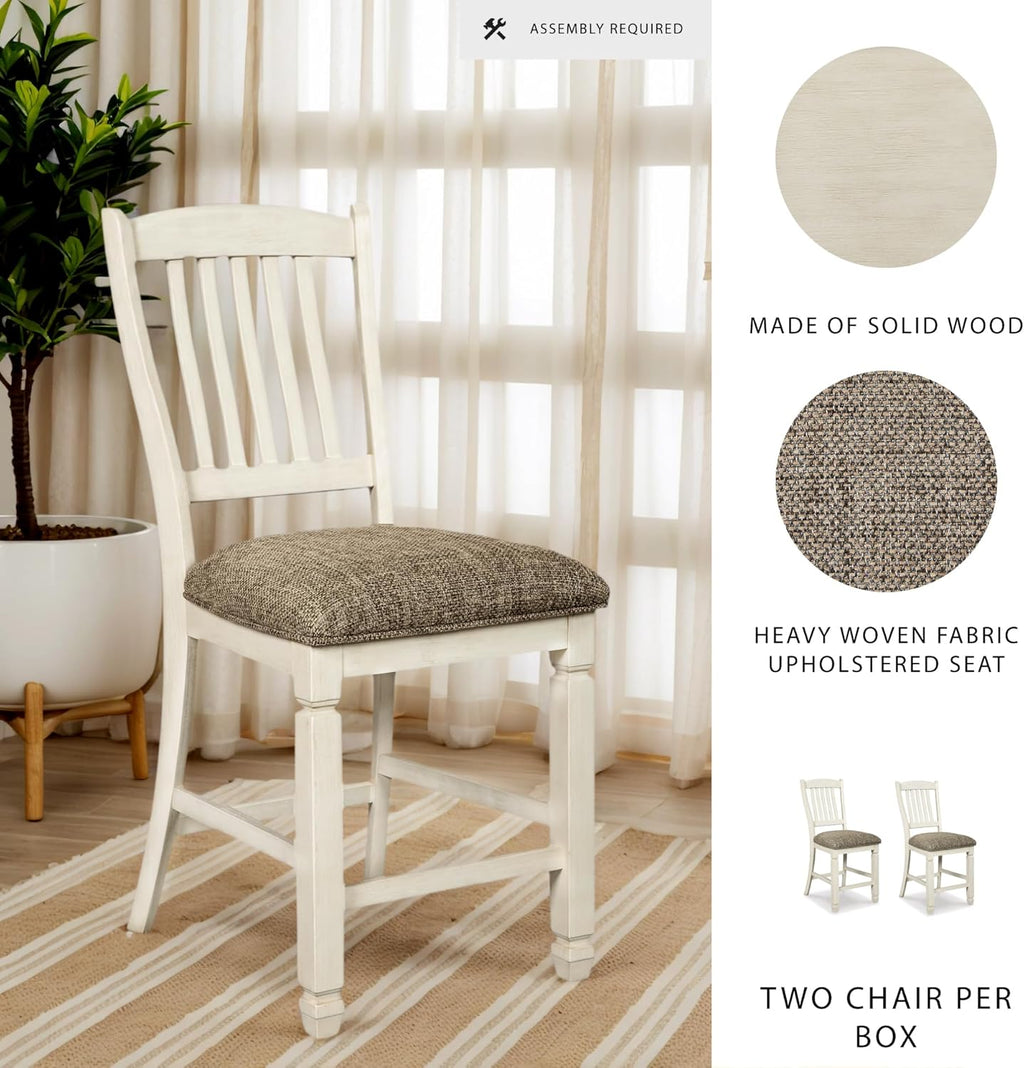 Signature Design by Ashley Bolanburg 24" Counter Height Farmhouse Barstool, 2 Count, Antique White