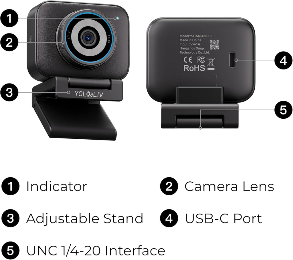 YOLOLIV YoloCam S3, 4K Streaming Webcam, DSLR-Like Control, Cinematic Effects, 4X Zoom, HDR, Uncompressed Video, Optimized PD AutoFocus | USB-C for PC & Mac