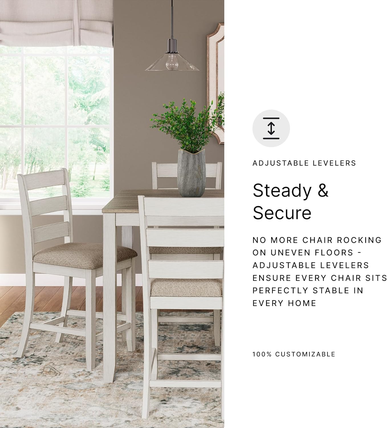Signature Design by Ashley Skempton | 2-Count 24" Counter-Height Upholstered Bar Stools – Coastal Chic Ladder-Back, Antique White