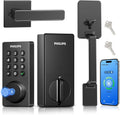 Philips Wi-Fi Smart Door Lock with Handle Set, Keypad Deadbolt for Front Door, Fingerprint Keyless Entry Door Lock with App Remote Control, IP53 Waterproof, Auto Lock, Security Easy Installation