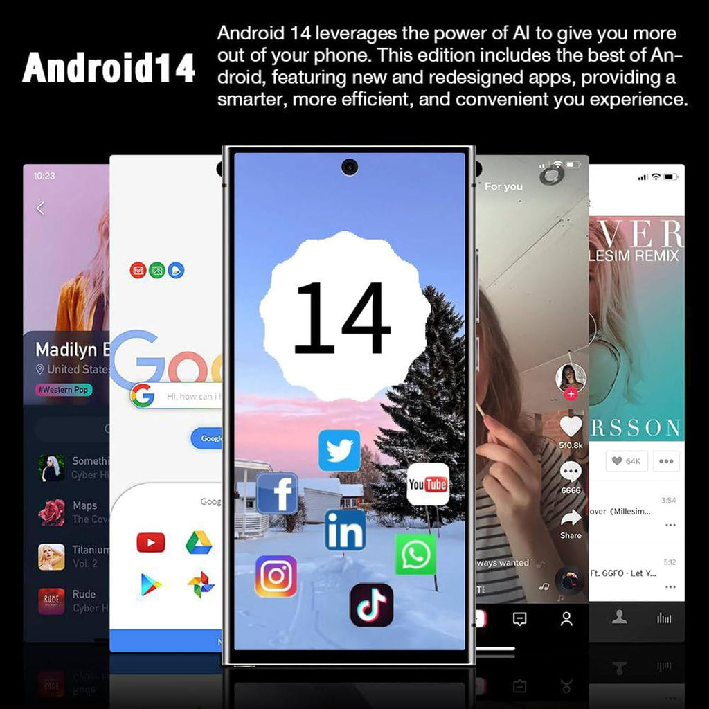 C24 Ultra Unlocked Phones, Android 14.0 Cell Phone, 6800mAh Battery Fast Charging Mobile Phone, 5G Smartphone, 8GB+256GB Dual SIM Dual Standby, Unlocked Phones with Tool Pen (Gold)
