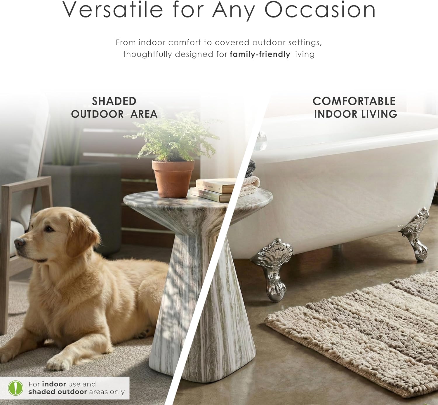 24/7 Shop at Home Ranera Modern 18-inch Natural Stone Side Table with Angular Pedestal Base, Marble Nightstand, Geometric Patio End Table, for Living Room, Covered Outdoor Spaces, Gray Travertine