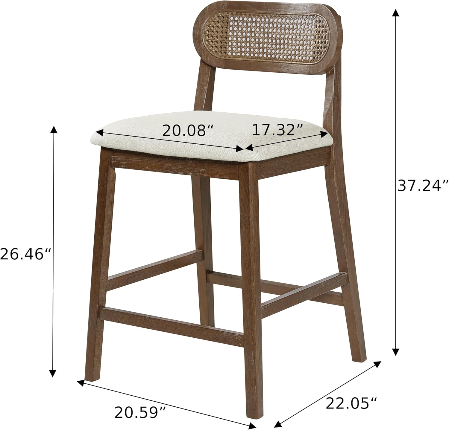 Christopher Knight Home Kaylin Modern Counter Height Bar Stools Set of 2, Upholstered Bar Stool for Kitchen Island, Wood Dining Room Chair with Rattan Back, Counter Stool with Footrest, Brown+Beige