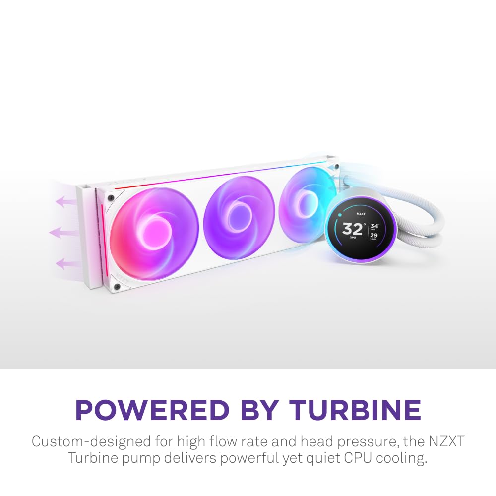 NZXT Kraken Elite 360 RGB 2024 - AIO CPU Liquid Cooler - 360mm Radiator - F360 RGB Core Fan - Customizable 2.72" IPS LCD - NZXT Turbine Pump - AMD® AM5, AM4 - Intel® LGA 1851/1700, 1200/115X - White
