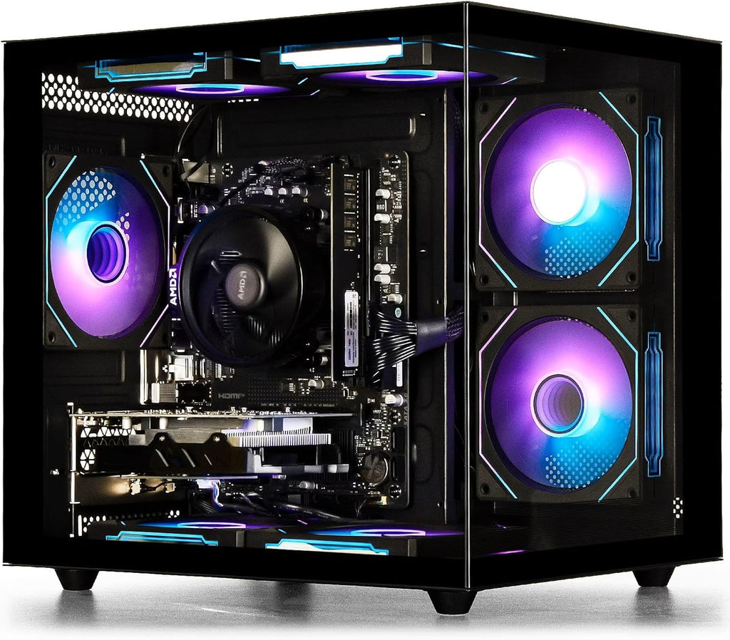 suevery Prebuilt Gaming Desktop Computer 16G Memory 512G SSD Ryzen5 6Cores 3.6G Up to 4.1G 4G Graphics Card WiFi 6 Bundle Gamer Tower Streaming PC (Black, Ryzen5-16G-512G-RX560 4G)