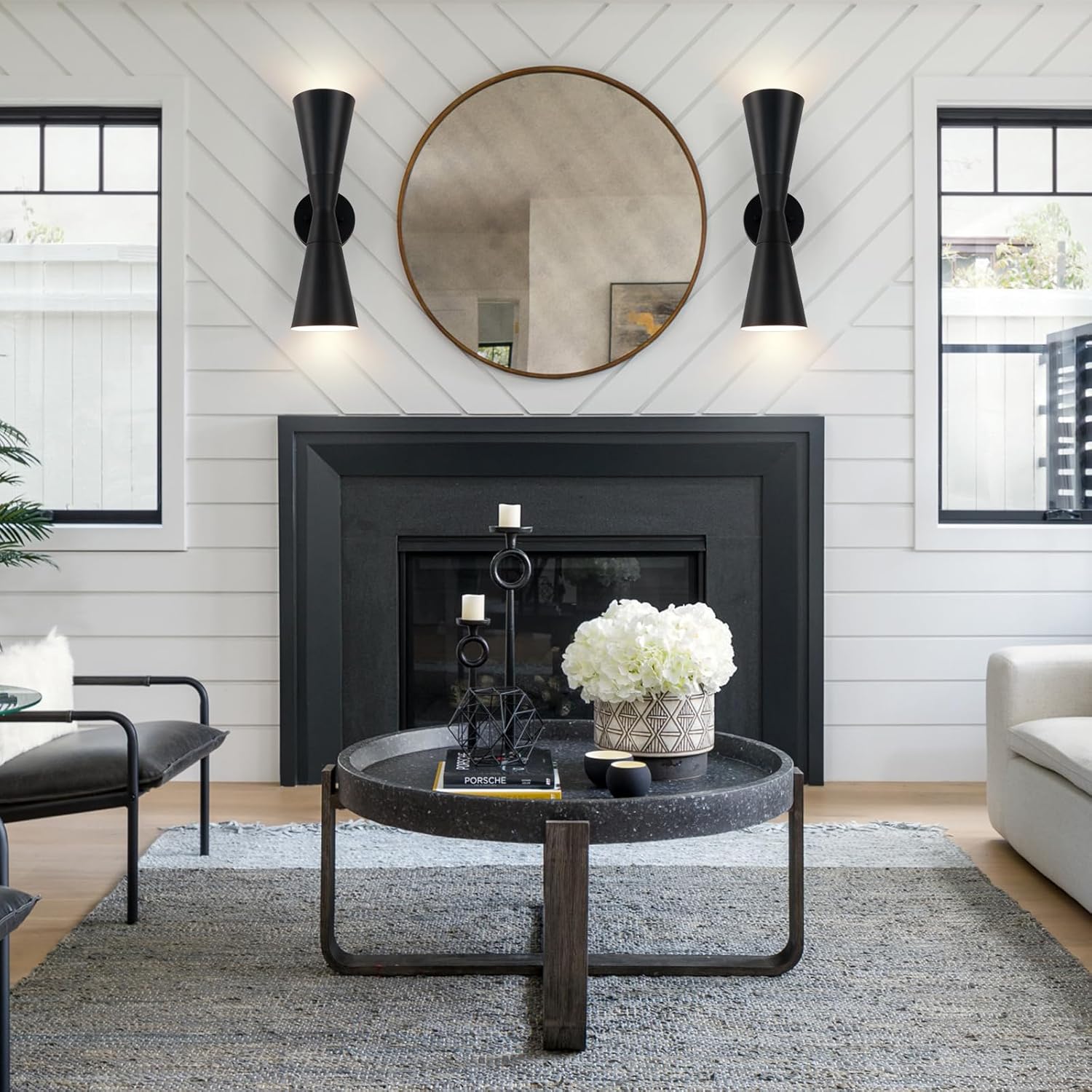 Modern Black Wall Sconces Set of 2, Up and Down Indoor Wall Sconces, Mid Century Indoor Wall Light Fixture, Hardwired Wall Mounted Lamp for Living Room, Bathroom, Bedroom, Hallway, 18 Inch