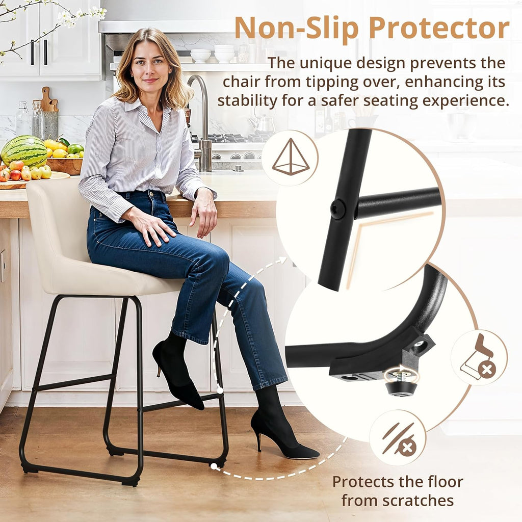 LUE BONA 26 Inch Counter Height Bar Stools Set of 4, Faux Leather Upholstered Barstools, Barstool with Back, Comfortable Bar Chairs, Modern Counter Stools for Kitchen Counter Island
