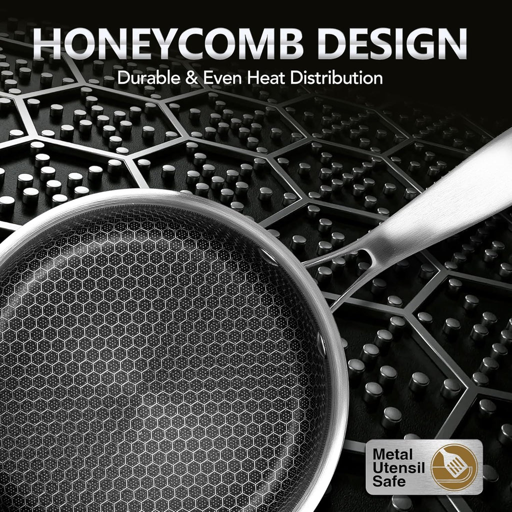 MICHELANGELO Triply Stainless Steel Pot Set, Hybrid Nonstick Saucepan Set with Lids, Induction Compatible Heavy Duty Sauce Pan 1QT & 2QT & 3QT, Honeycomb Interior, Dishwasher Safe Cookware - 6 Piece