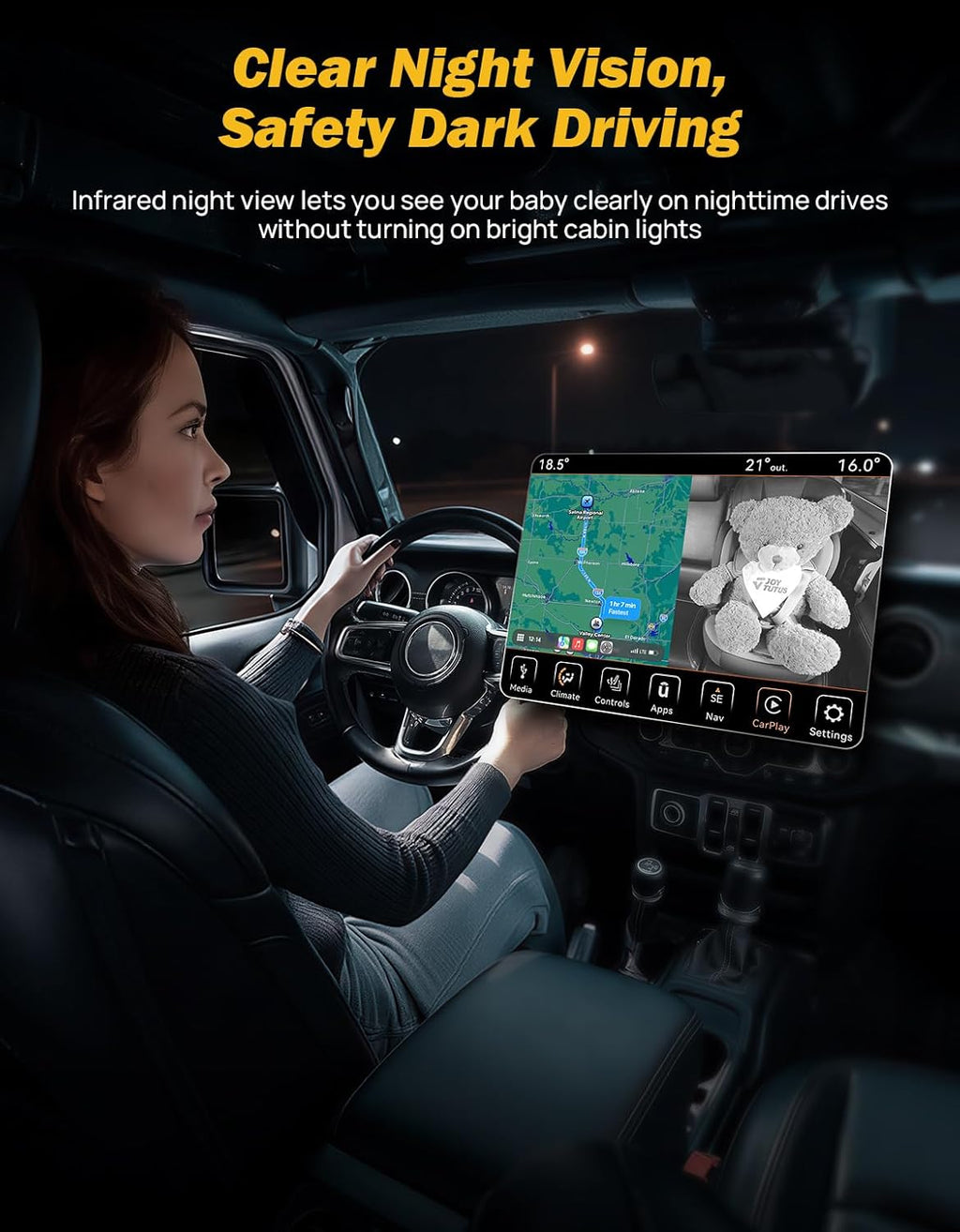 JOYTUTUS Baby Car Camera with Wireless CarPlay Adapter, 1080P HD Rear Seat Monitor Display on Car Screen, Baby Car Monitor for Kids 150°Wide, Rear Facing Monitor Essentials Shower Gifts for Pets