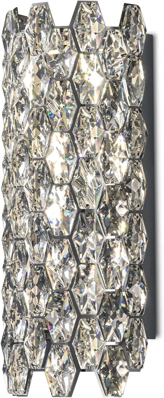 Crystal Wall Sconces,Modern Wall Light Fixtures,Chrome Wall Lamp,Luxury Crystal Wall Sconces for Living Room Bedroom Bathroom Hallway Doorway Stairway Bedside