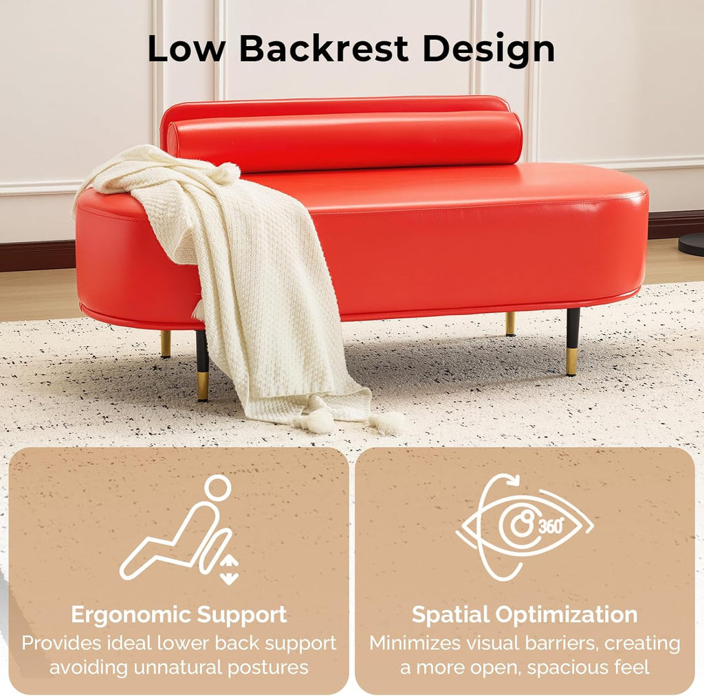 OmySalon Waiting Room Bench with Low Back, 53.5" Office Guest Chair, Faux Leather Upholstered Reception Seating, Lobby Bench for Beauty Salon Barbershop Airport Bank Hall Room Conference