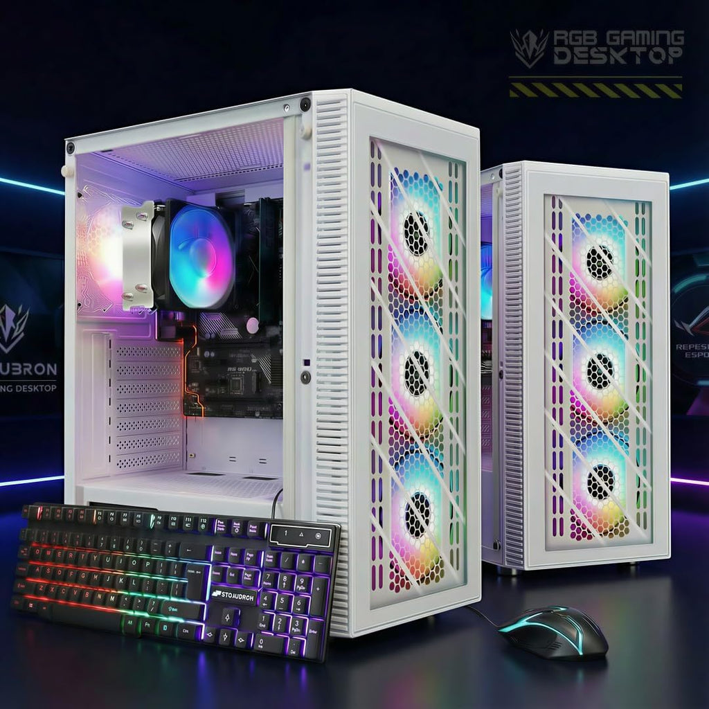 STGAubron RGB PC Computer Desktop, AMD Ryzen 7 5700G up to 4.6G, 16GB DDR4, 1TB SSD, WiFi & BT 5.2, RGB Fan*4, RGB Keyboard & Mouse, Windows 11 Home