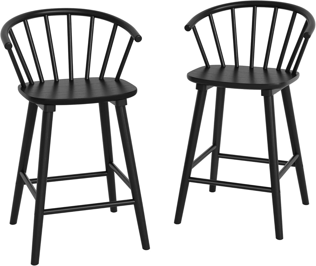 LUE BONA Bar Stools Set of 4, Black Farmhouse Barstools with Semicircular Backrest, Mid Century Modern Counter Height Bar Stools for Kitchen Island, 24 Inch