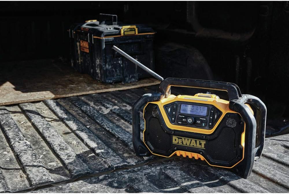 DEWALT 12V/20V MAX Portable Bluetooth Radio, Cordless, 100 ft Range, 3.5” Subwoofers, Jobsite (DCR028B)