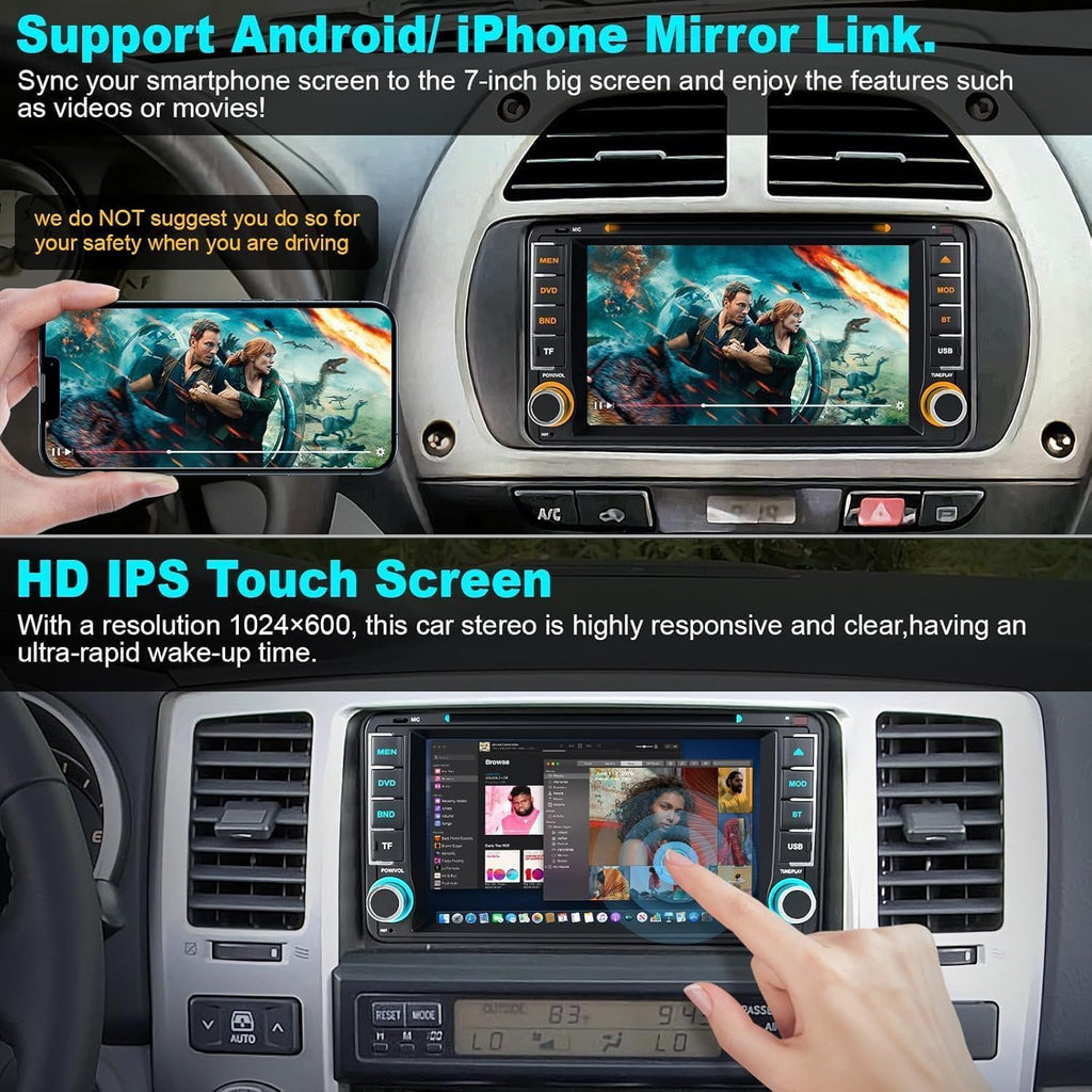 7-Inch Car Stereo with CD/DVD Player for Toyota 4Runner (2003-2009), Tundra (2003-2006), Sequoia (2003-2007), CarPlay & Android Auto, Bluetooth, FM Radio