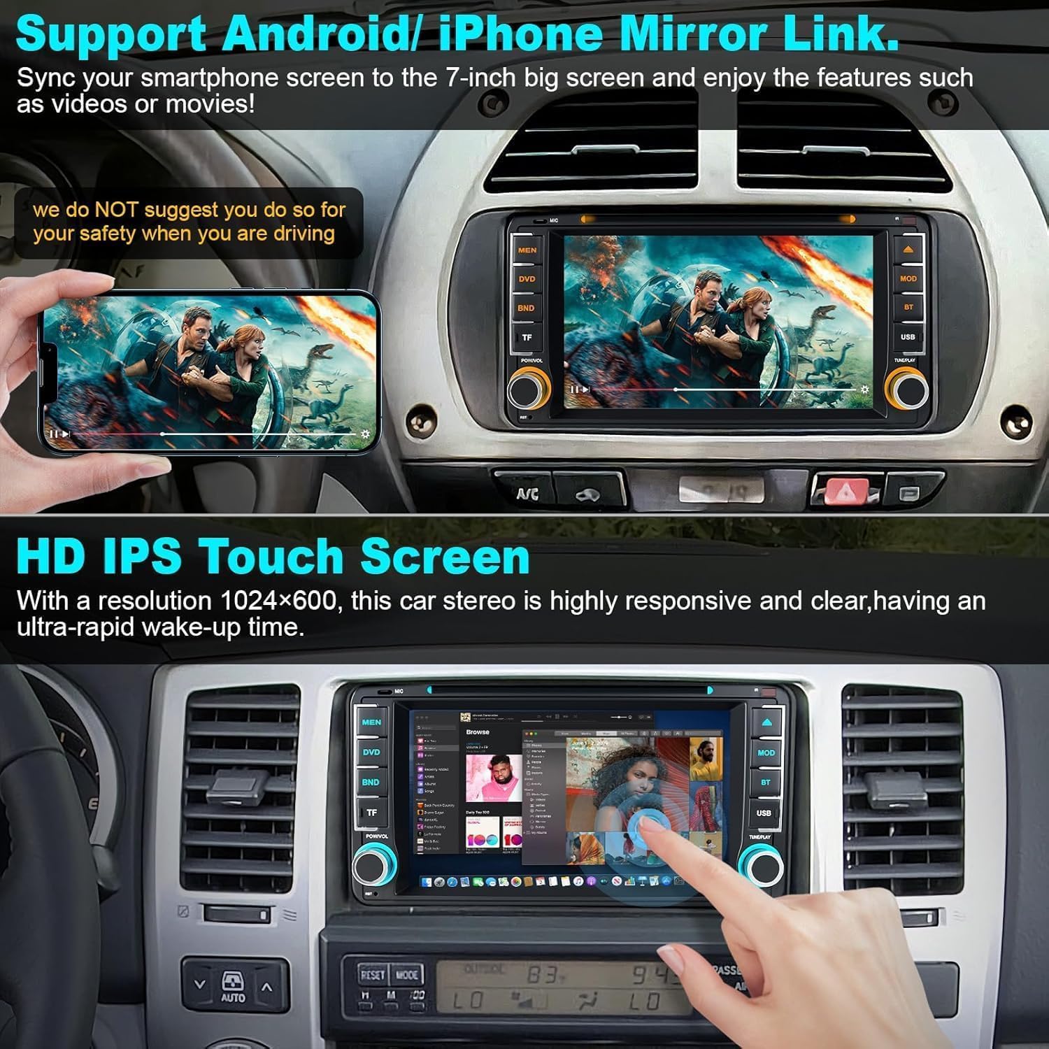 7-Inch Car Stereo with CD/DVD Player for Toyota 4Runner (2003-2009), Tundra (2003-2006), Sequoia (2003-2007), CarPlay & Android Auto, Bluetooth, FM Radio
