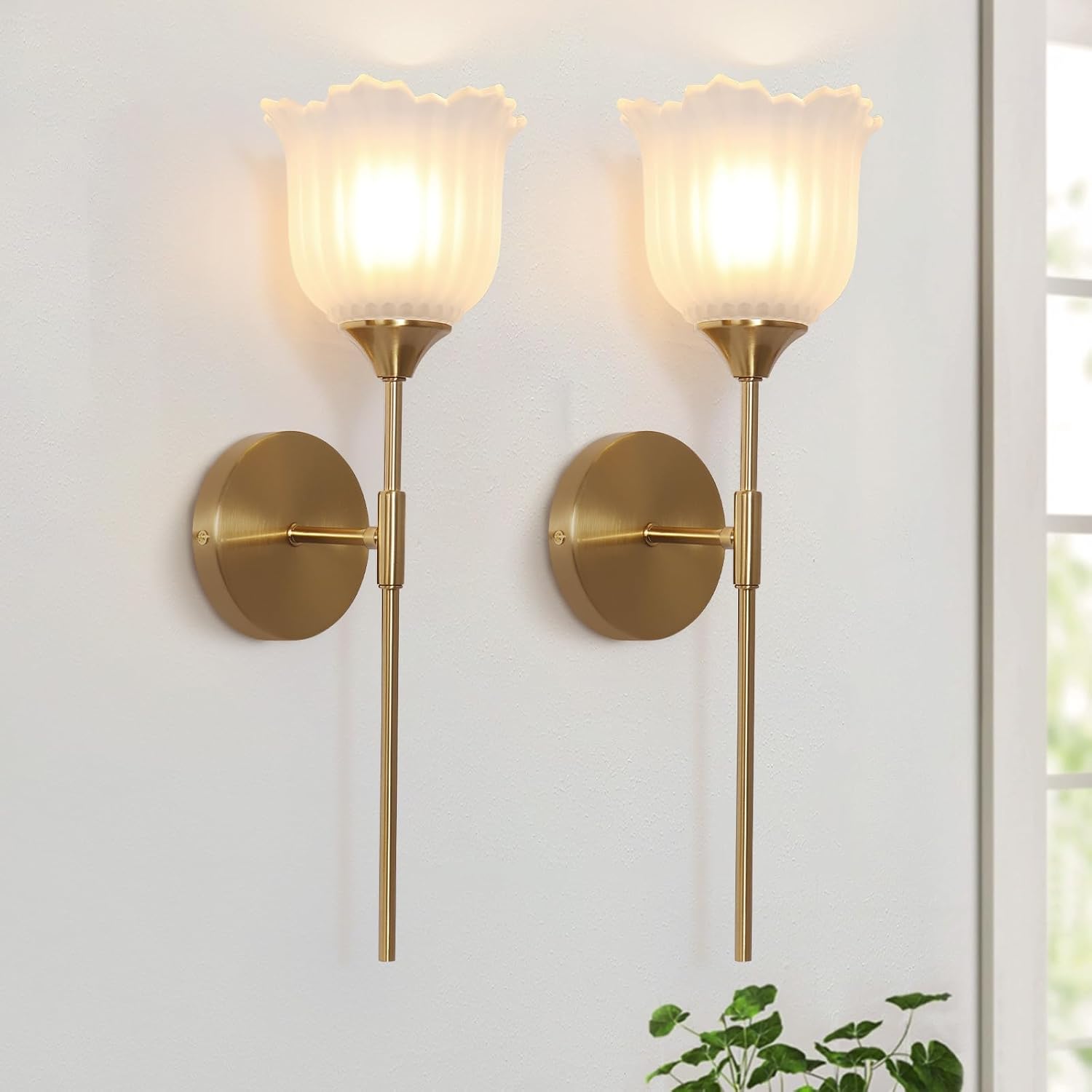 Blooming Rose Wall Sconce Set of 2, Medieval Retro & Modern Style Gold-Plated Wall Sconce with E26 Base (Bulbs Not Included) Wall Lamp for Bathroom Bedroom Kitchen Hallway Living Room Staircase Mirror