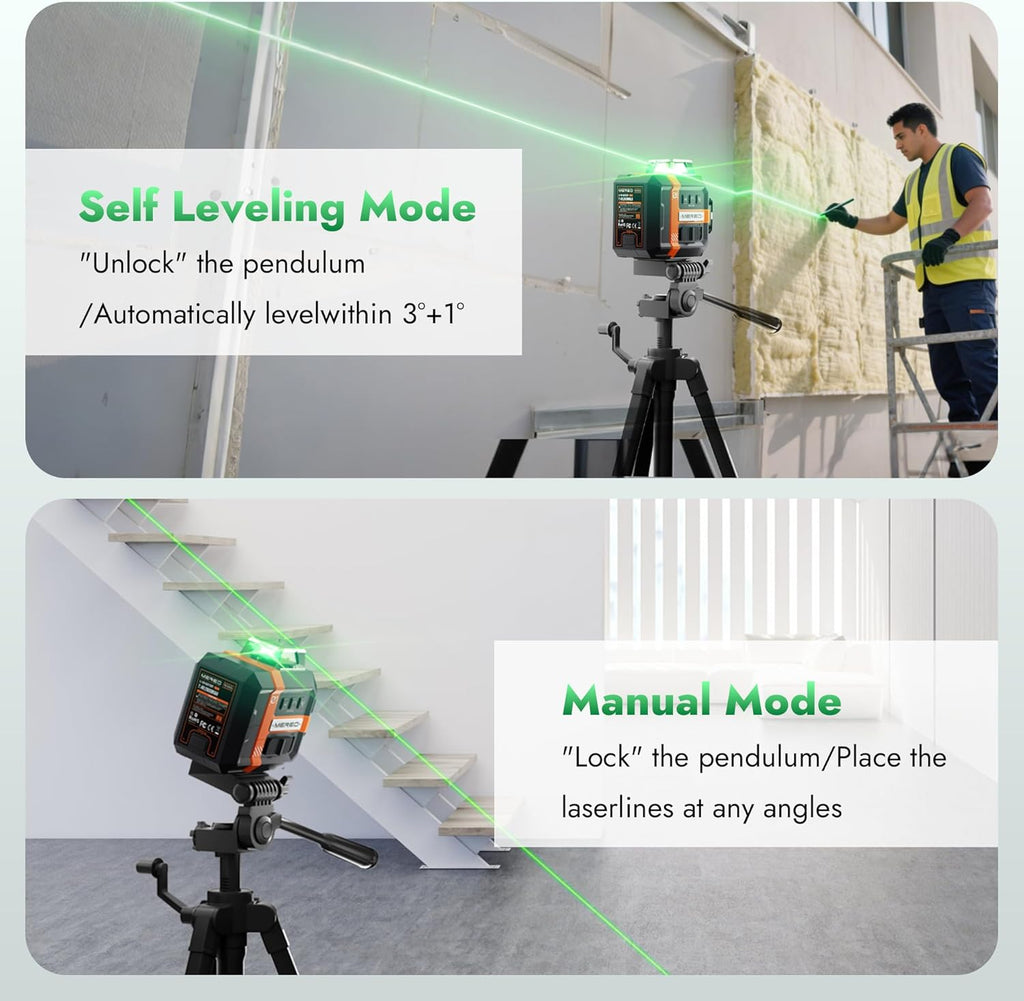 Laser Level 360 Self Leveling 12-Line 3D Green Laser Level with High Accuracy ±1/9", Remote Control, 3x360°Cross Line, Rechargeable Battery Pulse Mode Tilt, Magnetic Bracket for Home & Construction