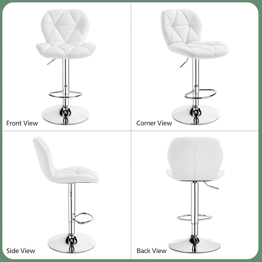 Yaheetech Bar Stools Set of 4, Modern Adjustable Kitchen Island Chairs with Back, 300 lbs Capacity PU Leather Swivel Counter Height Stools, White