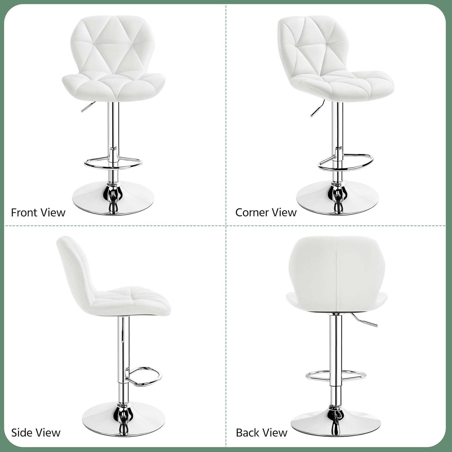 Yaheetech Bar Stools Set of 4, Modern Adjustable Kitchen Island Chairs with Back, 300 lbs Capacity PU Leather Swivel Counter Height Stools, White