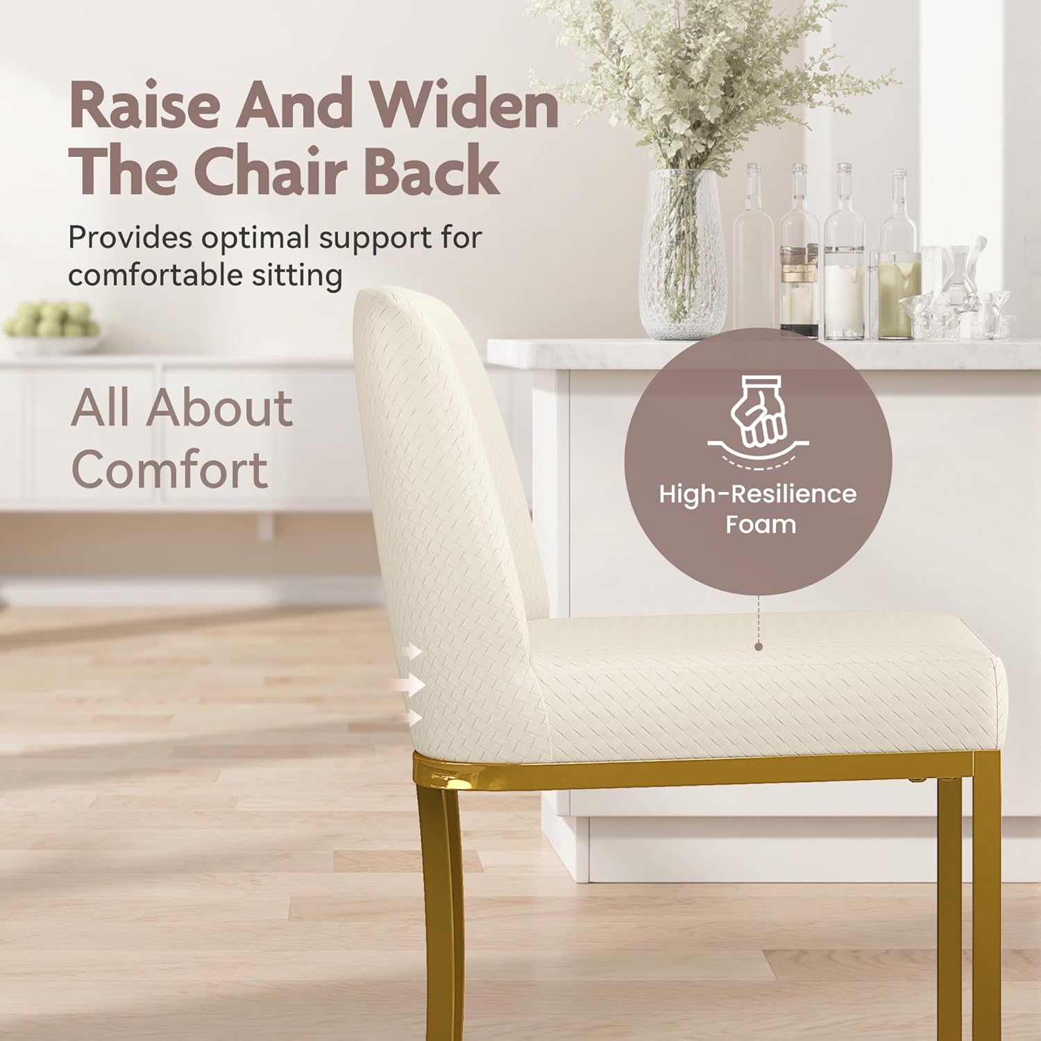ALPHA HOME Counter Stools with Backs, 24 inch Bar Stools for Kitchen Island, Upholstered PU Leather Bar Chair with footrest, Great for Coffee Shop, Kitchen, Dining Room, White&Gold