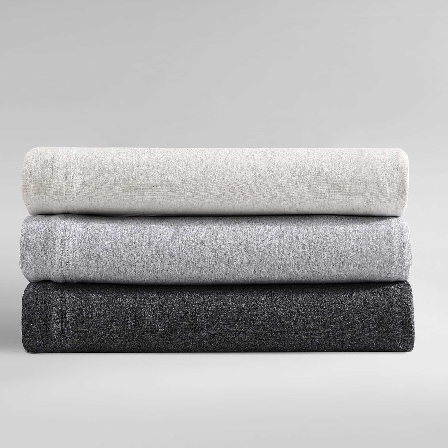 Calvin Klein - Queen Size Sheets Set, Naturally Soft Cotton-Blend Melange Jersey Bedding - Bed Sheets with Matching Pillowcases & Fitted Sheet (Modern Cotton Grey/Blue)