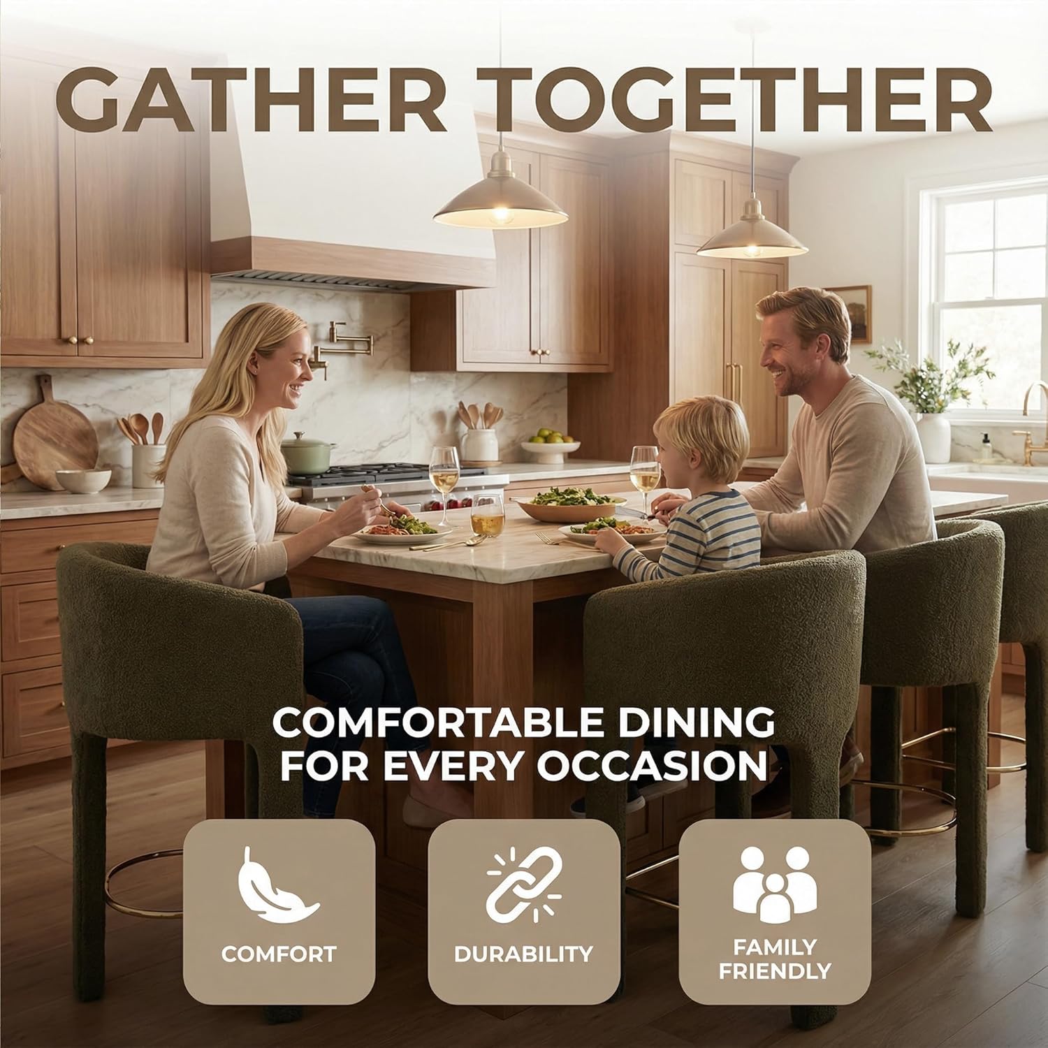 Modern Counter Height Bar Stools Set of 3, 26”H Barrel Counter Stools for Kitchen Counter, Upholstered Barstools with Back and Armrest, Sherpa Bar Stools for Kitchen Island,Home Bar Furniture, Green