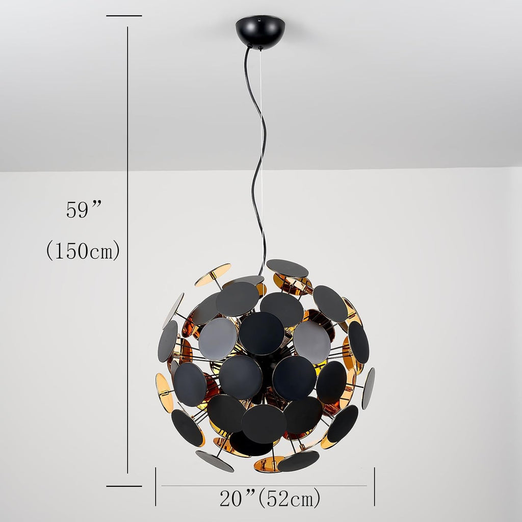 Art-Decor Modern Dandelion Chandeliers, Sputnik Firework Chandelier Light Fixture Pendant Lighting for Living Room Dining Room Bedroom Kitchen Shop, 6 Lights E12 Base, Black + Gold, ￠20”