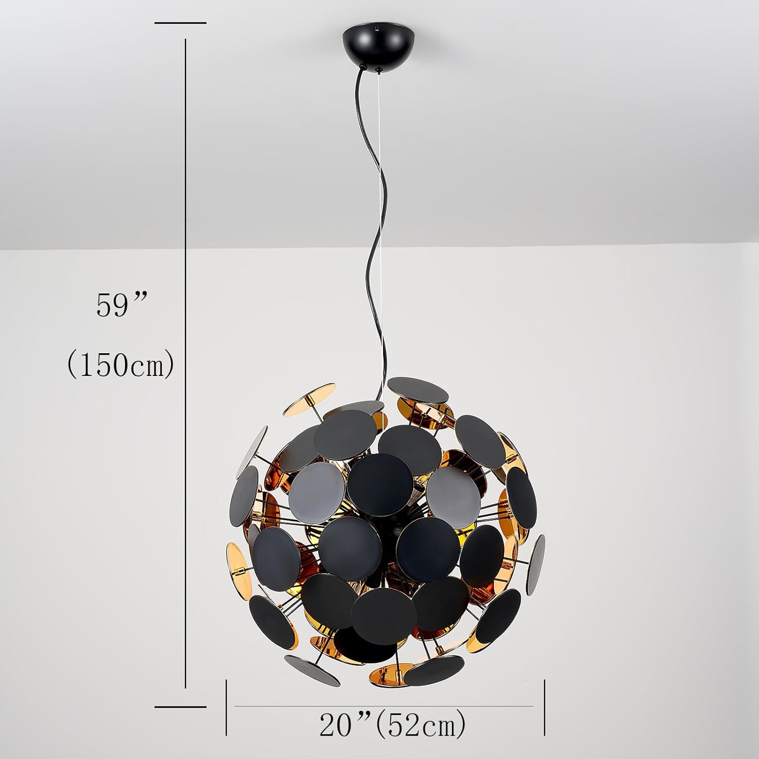 Art-Decor Modern Dandelion Chandeliers, Sputnik Firework Chandelier Light Fixture Pendant Lighting for Living Room Dining Room Bedroom Kitchen Shop, 6 Lights E12 Base, Black + Gold, ￠20”