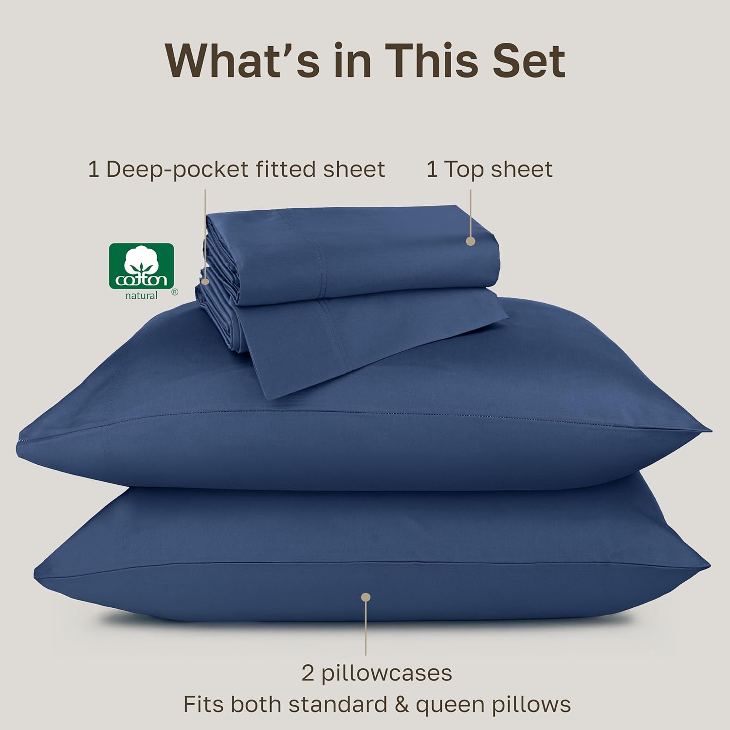 California Design Den Natural 100% Cotton Queen Sheet Set - Luxury Hotel 800 Thread Count Sateen, Soft and Durable Deep Pocket Sheets Set - Classic Blue