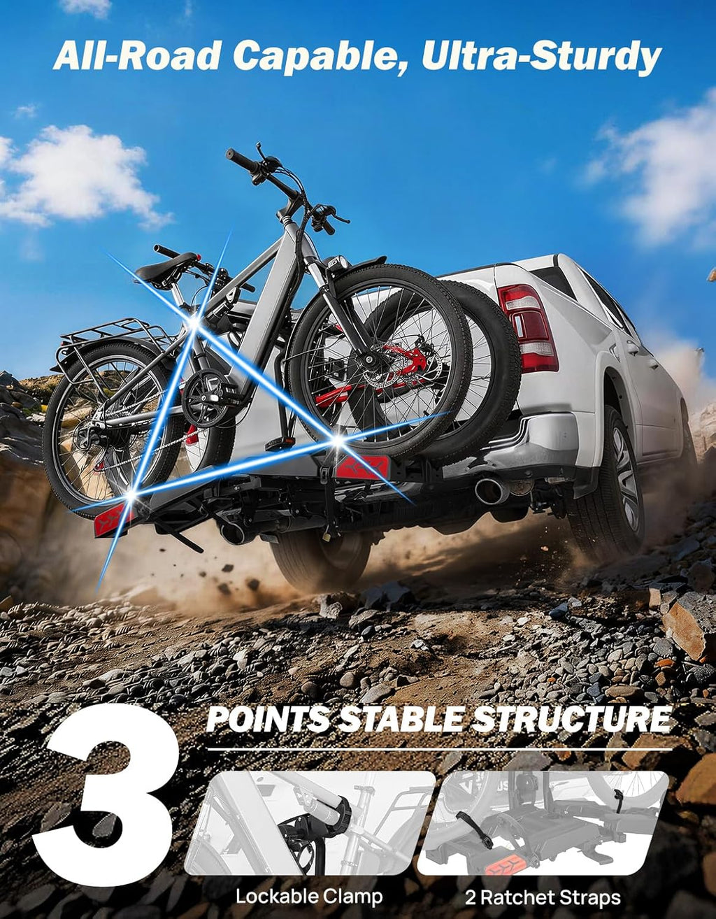 JOYTUTUS Hitch EBike Rack with Ramp for 2 E-Bikes, 200 LBS Capacity Electric Bike Rack for Cars SUVs Trucks, Easy Tilting Foldable Bike Carrier Platform Mount for 2" Receiver, Fits up to 5" Fat Tire