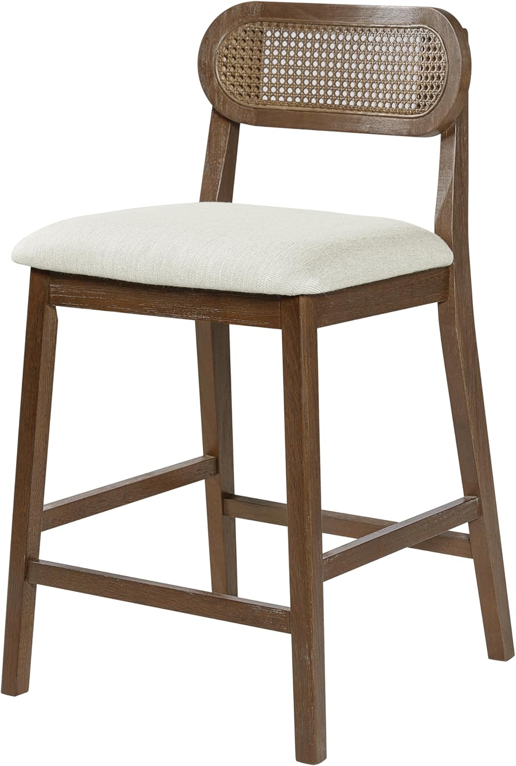 Christopher Knight Home Kaylin Modern Counter Height Bar Stools Set of 2, Upholstered Bar Stool for Kitchen Island, Wood Dining Room Chair with Rattan Back, Counter Stool with Footrest, Brown+Beige