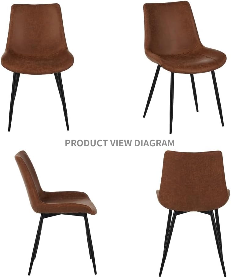 Upholstered Dining Chairs Set of 4, Water-Resistant PU Leather Kitchen Chairs with 300lb Capacity for Dining Room, Office, Coffee Shop, Brown