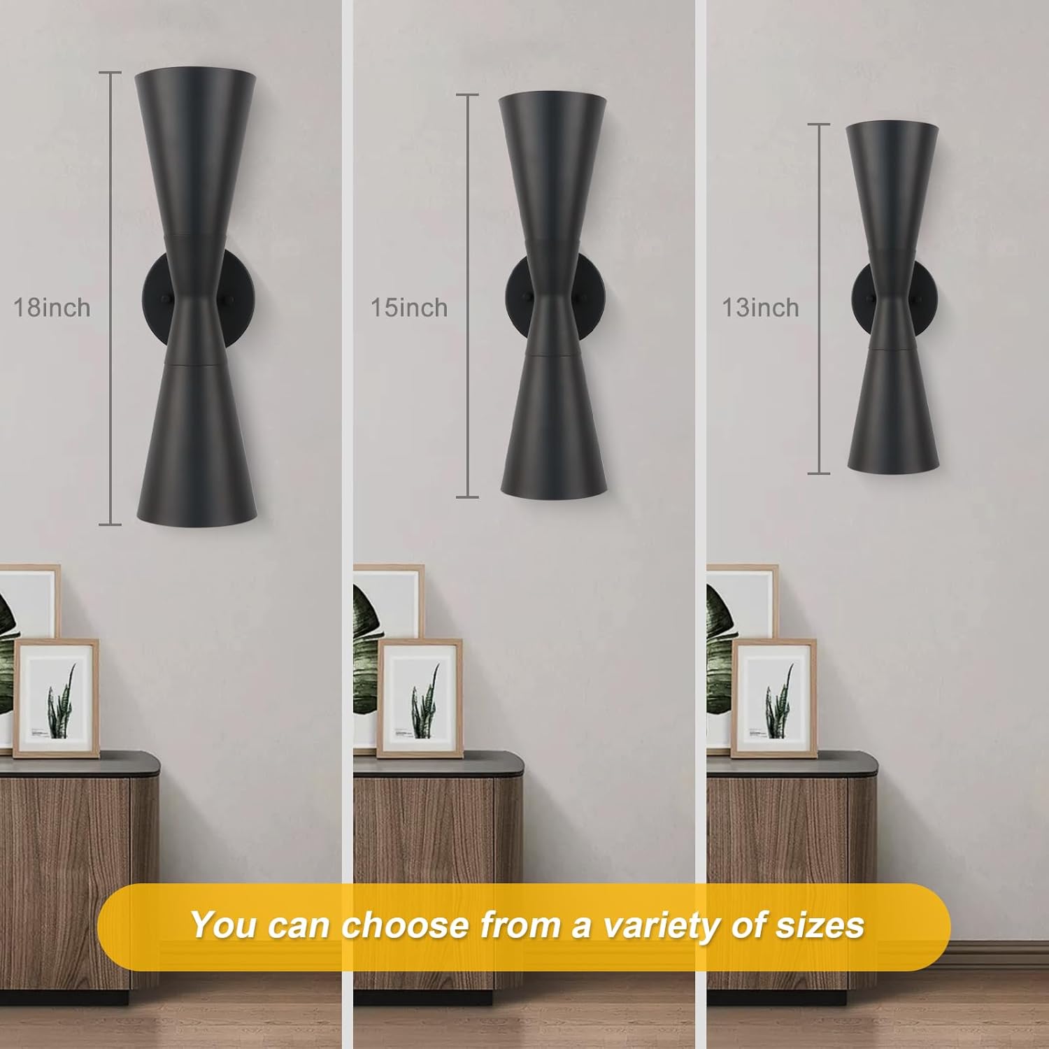 Modern Black Wall Sconces Set of 2, Up and Down Indoor Wall Sconces, Mid Century Indoor Wall Light Fixture, Hardwired Wall Mounted Lamp for Living Room, Bathroom, Bedroom, Hallway, 18 Inch