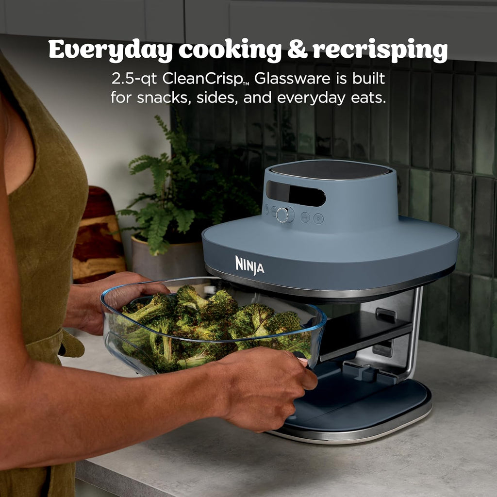 Ninja Crispi Pro 6-in-1 Glass Air Fryer | With Nontoxic, 6qt & 2.5qt Containers & Lids | Microwave, Freezer, Dishwasher Safe | 450°F Max Temp | 1800 Watt | Cyberspace | AS101CY