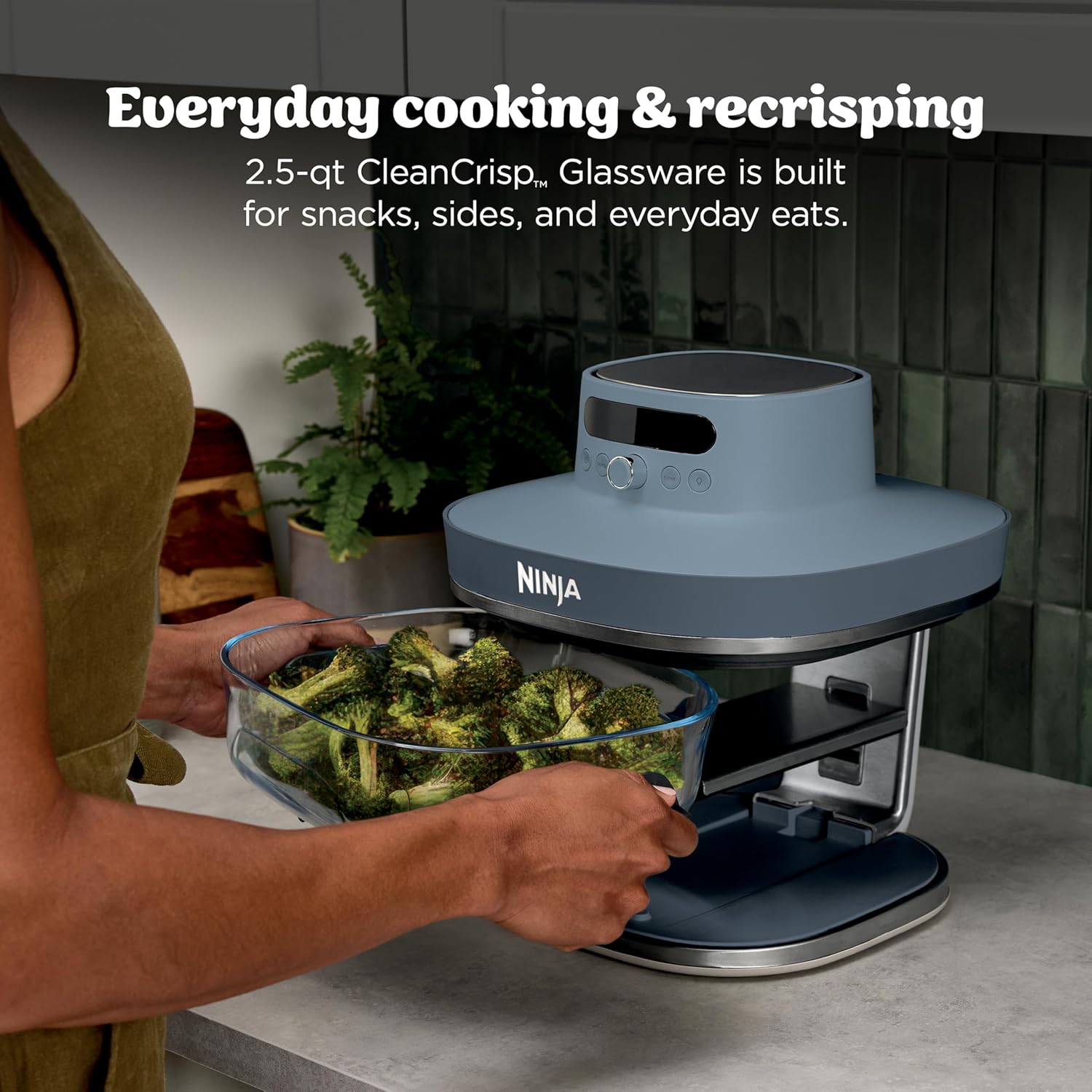 Ninja Crispi Pro 6-in-1 Glass Air Fryer | With Nontoxic, 6qt & 2.5qt Containers & Lids | Microwave, Freezer, Dishwasher Safe | 450°F Max Temp | 1800 Watt | Cyberspace | AS101CY